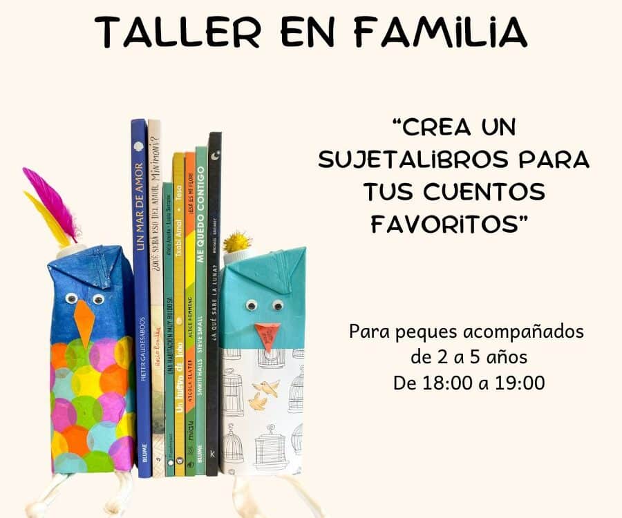 Cartel del taller en el que aparecen los sujetalibros que se van a hacer