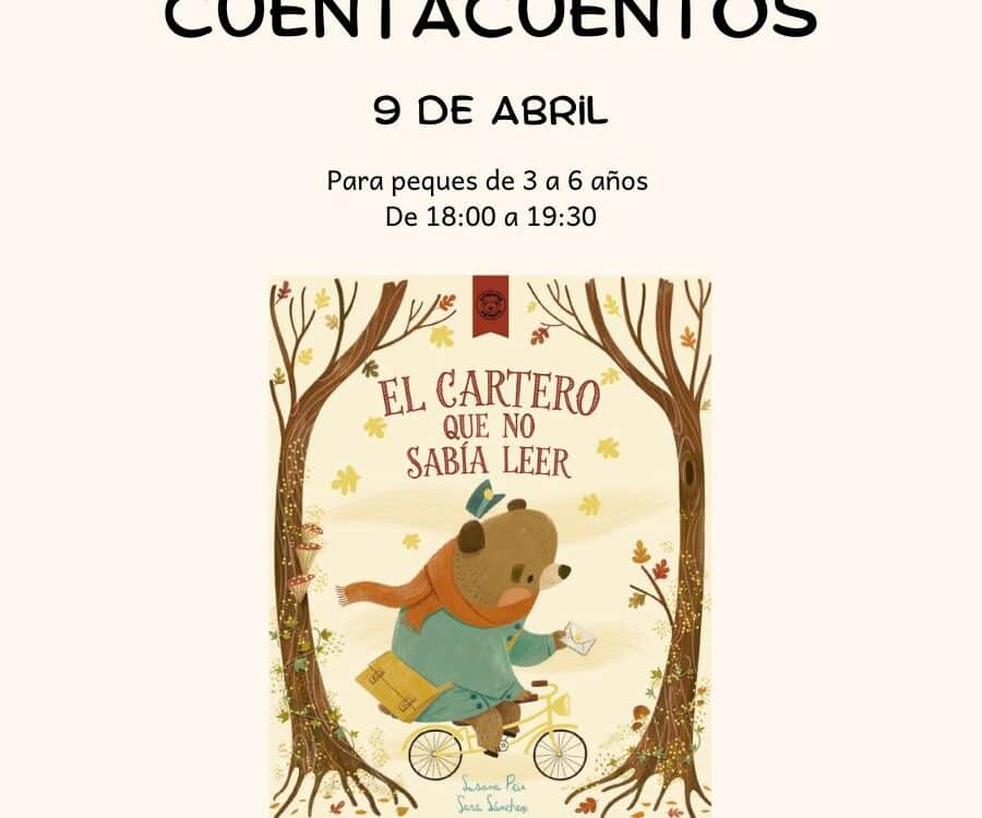 Cartel con información del taller en el que aparece la portada del cuento
