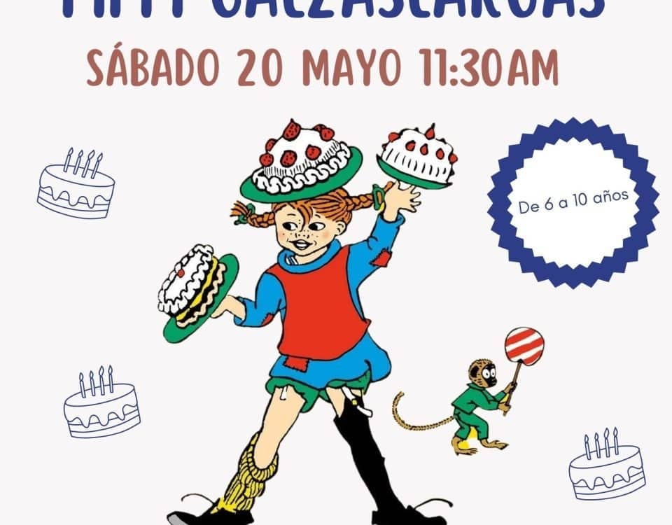 Cartel con información del taller y la ilustración de Pippi Calzaslargas