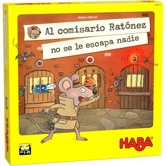 Fotografía de la caja del juego en la que aparece ilustrado un ratón disfrazado de detective