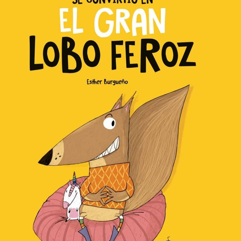 Portada del cuento en la que aparece el lobo sentado sobre un cojín