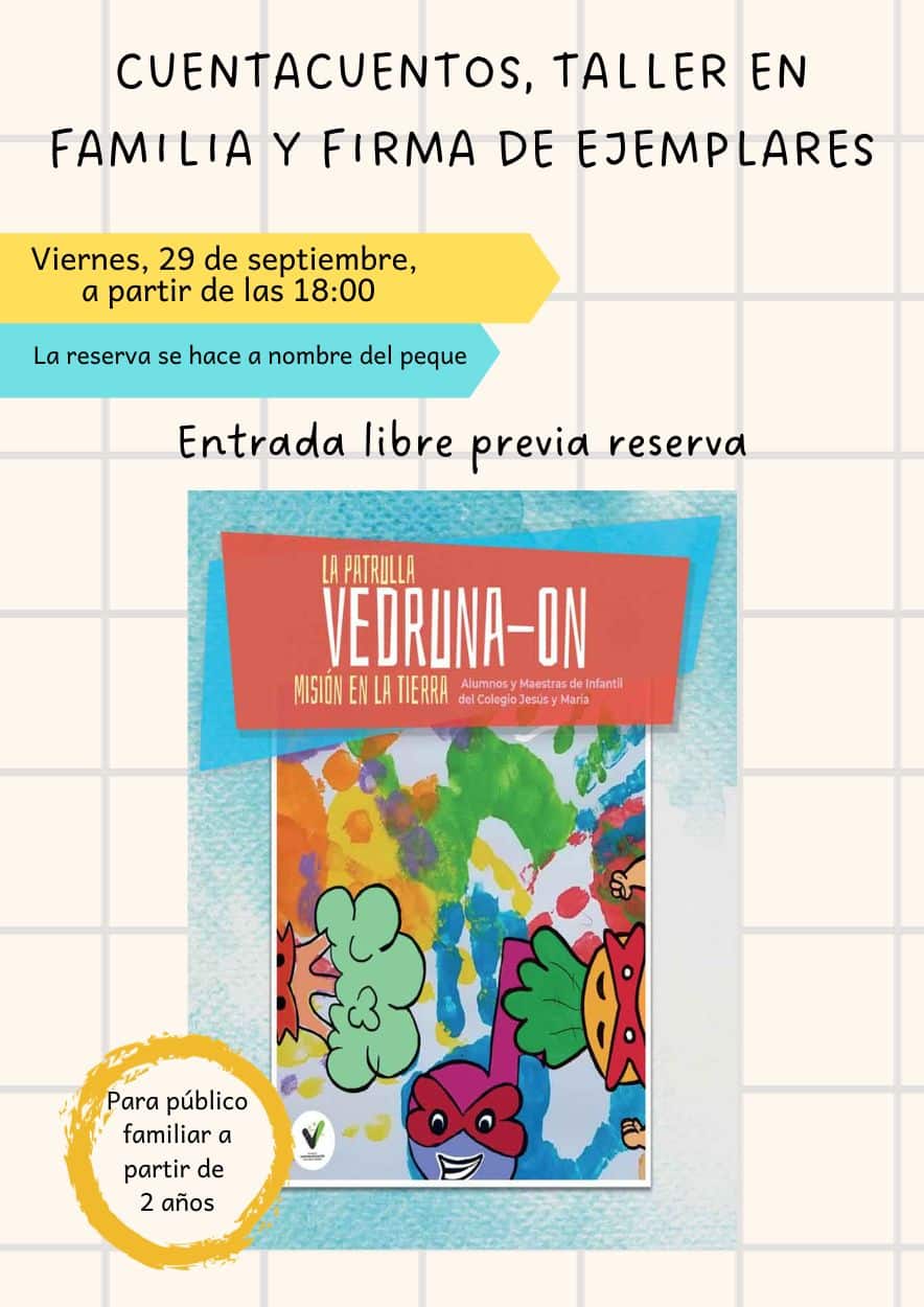 Cartel con información del día y hora de presentación del libro y del taller