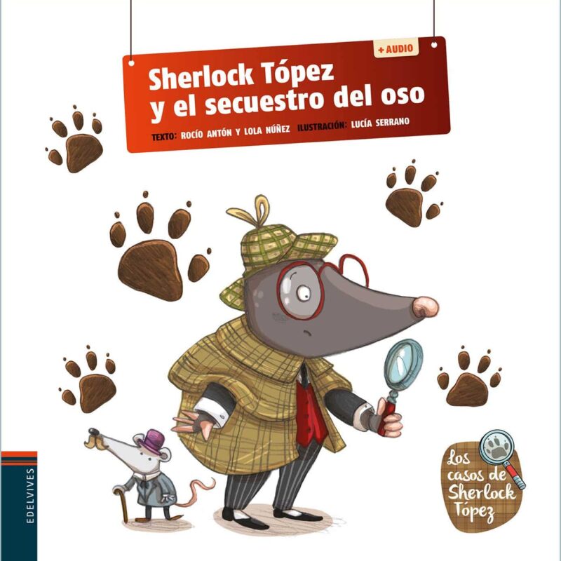 Portada del cuento en el que aparece Sherlock Tópez tratando de seguir una pista de huellas