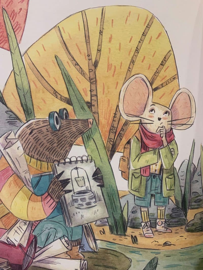 interior del cuento en el que aparecen el ratón Blas pensando y la Topo Julia