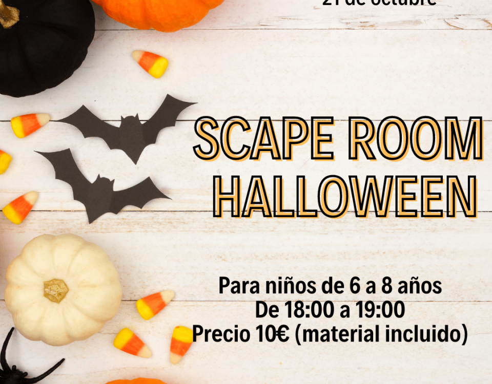 cartel ambientado en Halloween con información del taller